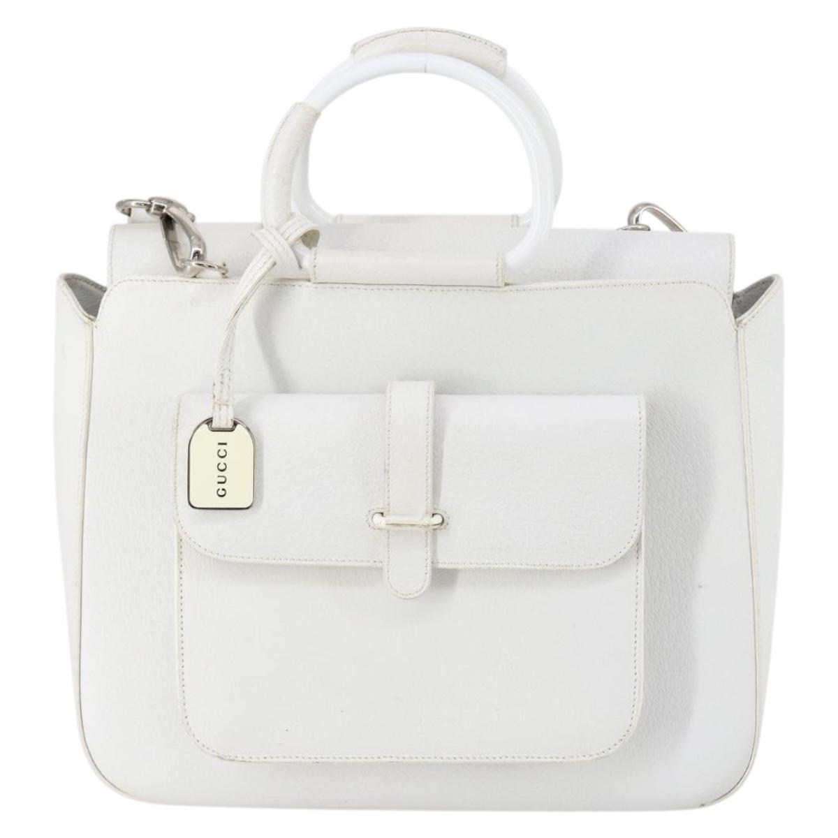 GUCCI Hand Bag Leather 2way White 000 2058 0307 5 Auth 152204