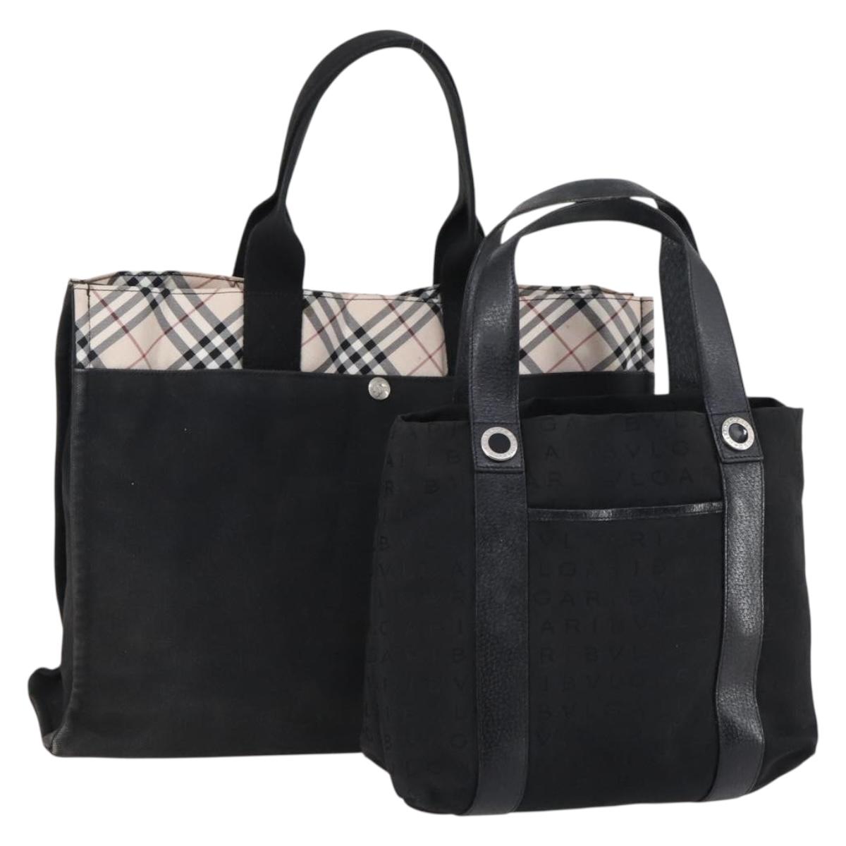 BVLGARI Burberry Nova Check Tote Bag Nylon Canvas 2 Set Black Beige Auth 152213