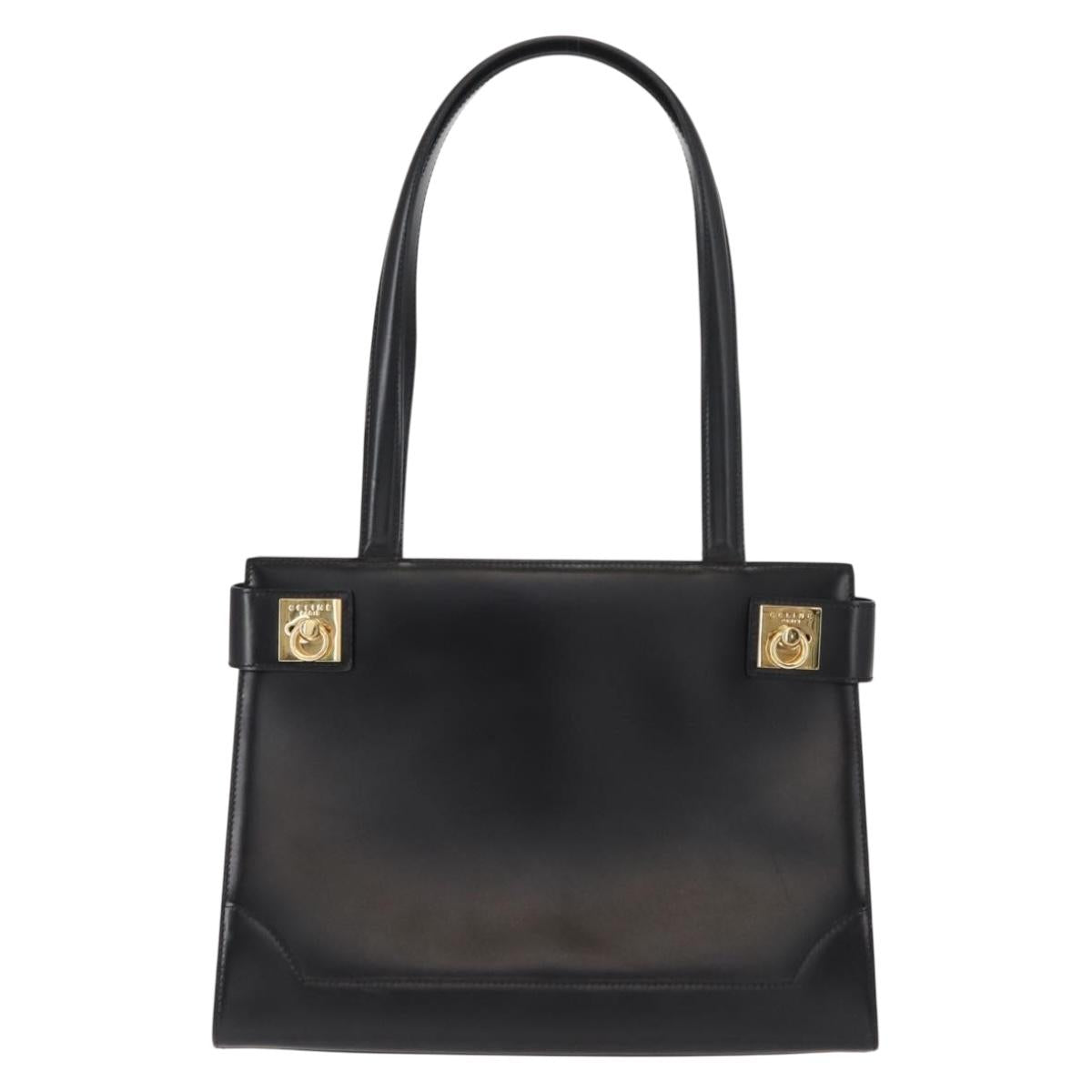CELINE Tote Bag Leather Black Gold Auth 152229