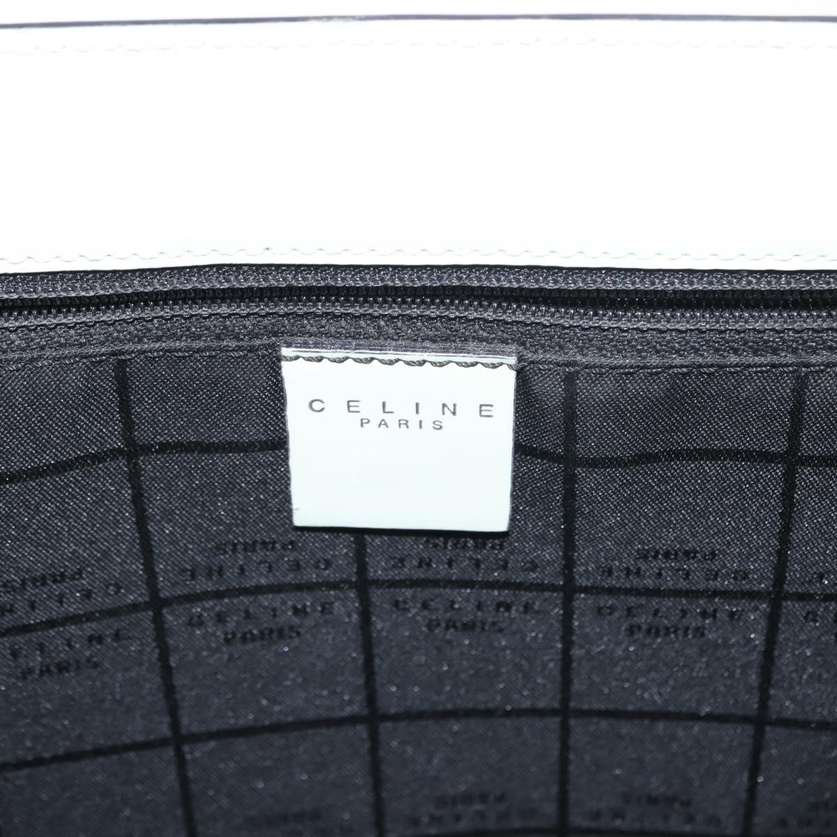 CELINE Tote Bag Leather Silver White Auth 152230