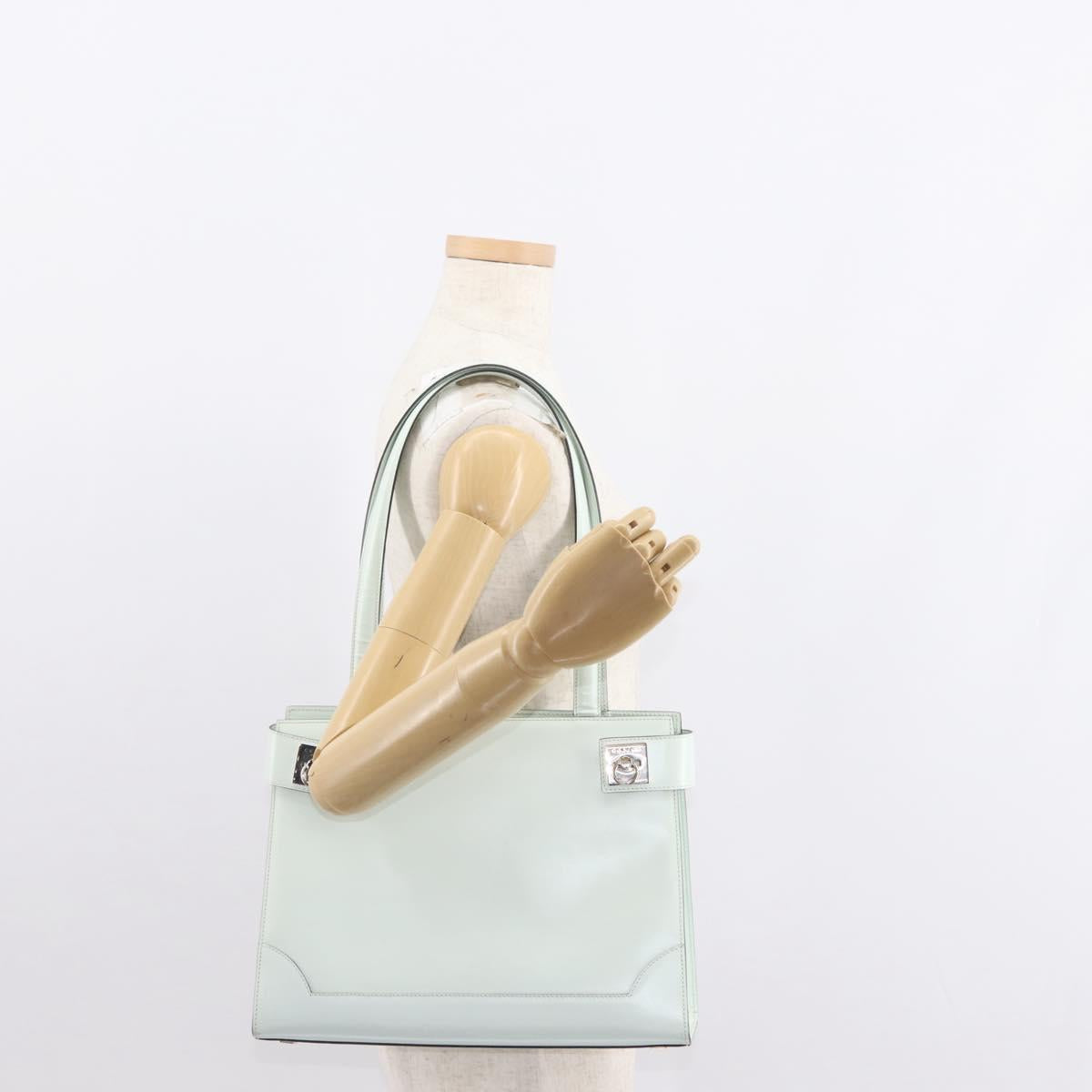 CELINE Tote Bag Leather Silver White Auth 152230