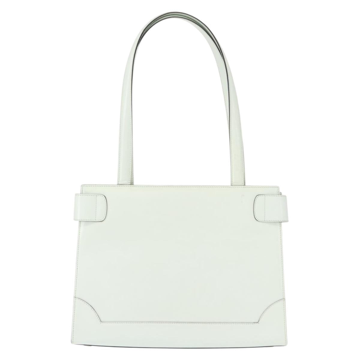 CELINE Tote Bag Leather Silver White Auth 152230