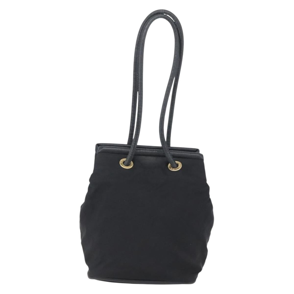 CELINE Shoulder Bag Nylon Black Gold Auth 152231