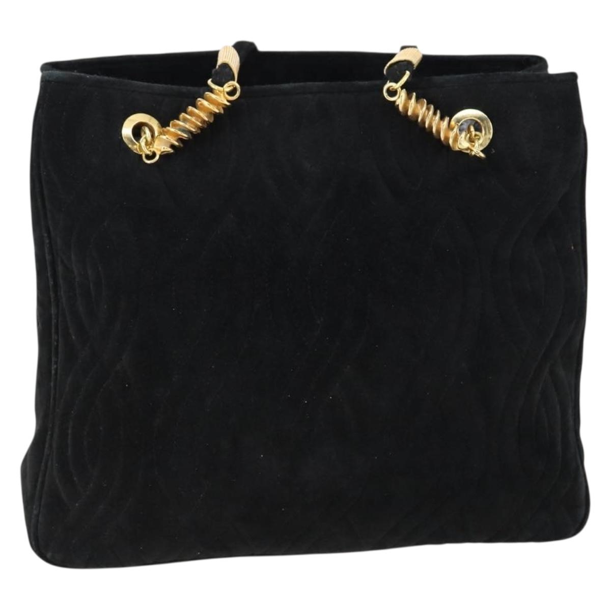 FENDI Spiral Pasta Shoulder Bag Suede Black Gold Auth 152232