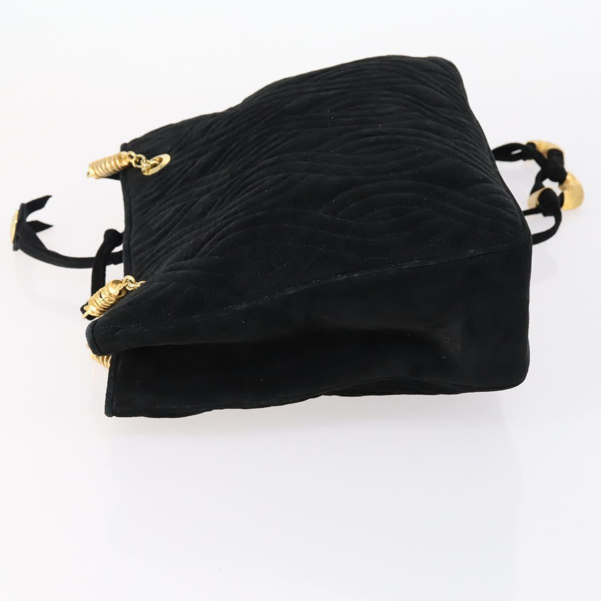FENDI Spiral Pasta Shoulder Bag Suede Black Gold Auth 152232