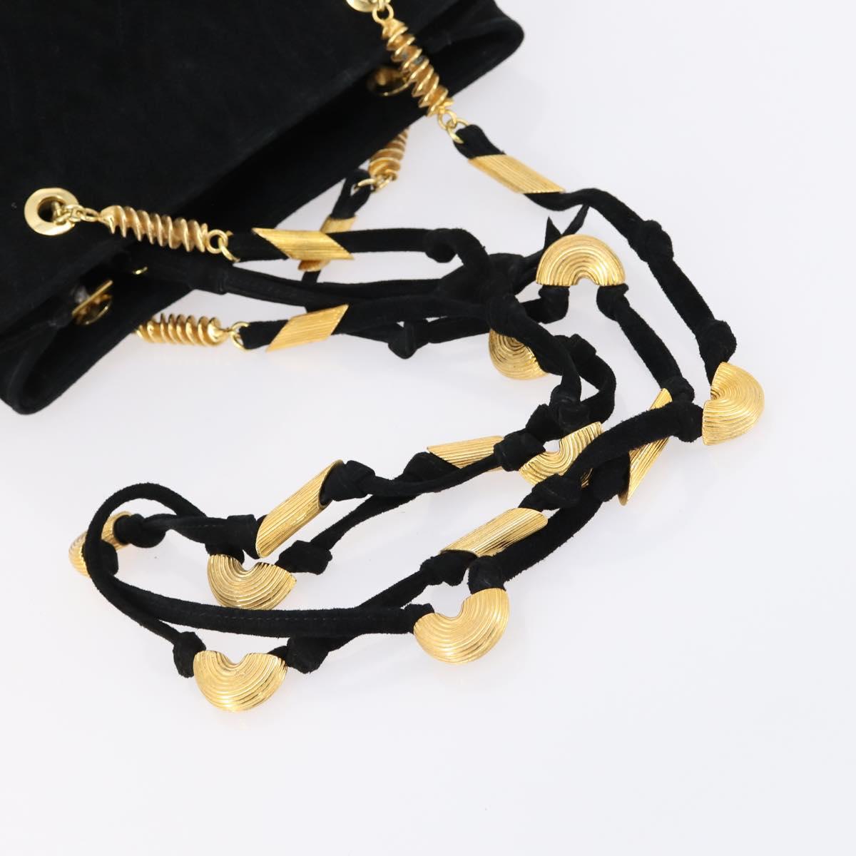 FENDI Spiral Pasta Shoulder Bag Suede Black Gold Auth 152232