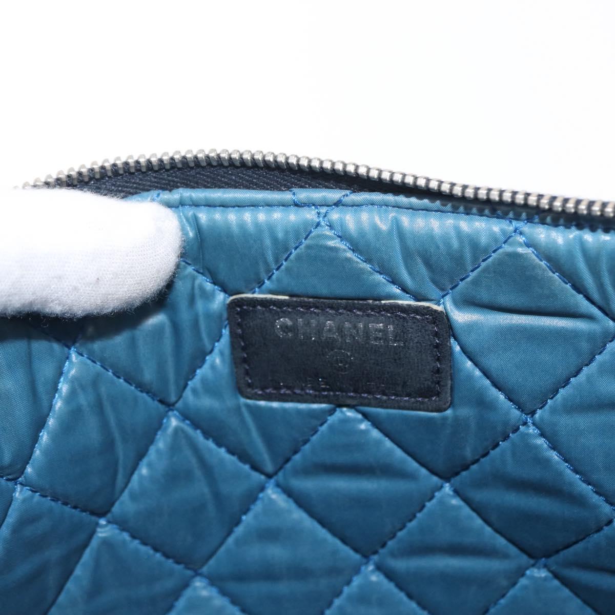 CHANEL COCO Mark Floral Clutch Bag Nylon Black Silver CC Auth 152233