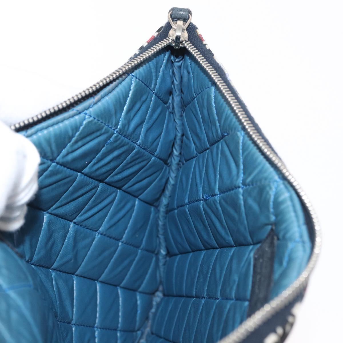 CHANEL COCO Mark Floral Clutch Bag Nylon Black Silver CC Auth 152233