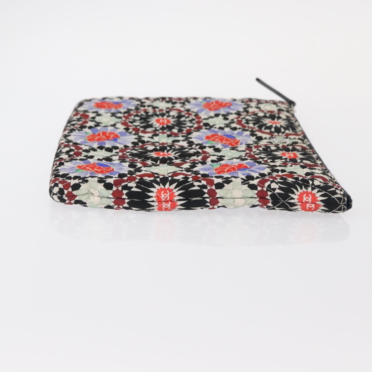 CHANEL COCO Mark Floral Clutch Bag Nylon Black Silver CC Auth 152233