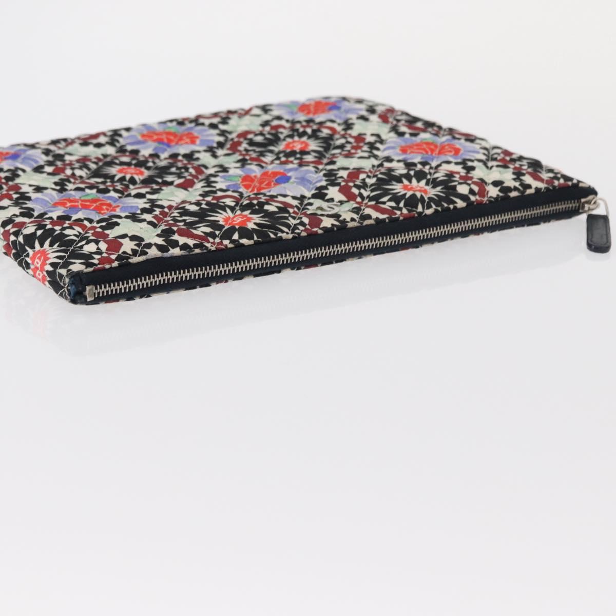 CHANEL COCO Mark Floral Clutch Bag Nylon Black Silver CC Auth 152233