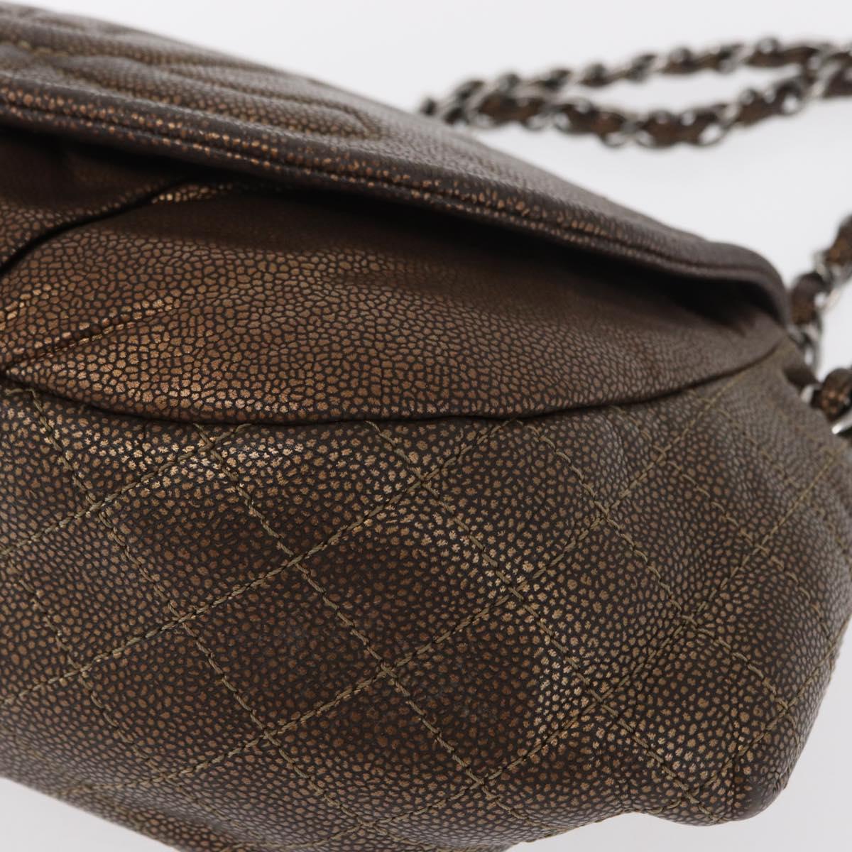 CHANEL Chain Shoulder Bag Caviar Skin Brown Silver CC Auth 152234