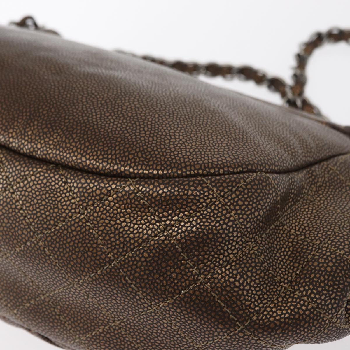 CHANEL Chain Shoulder Bag Caviar Skin Brown Silver CC Auth 152234