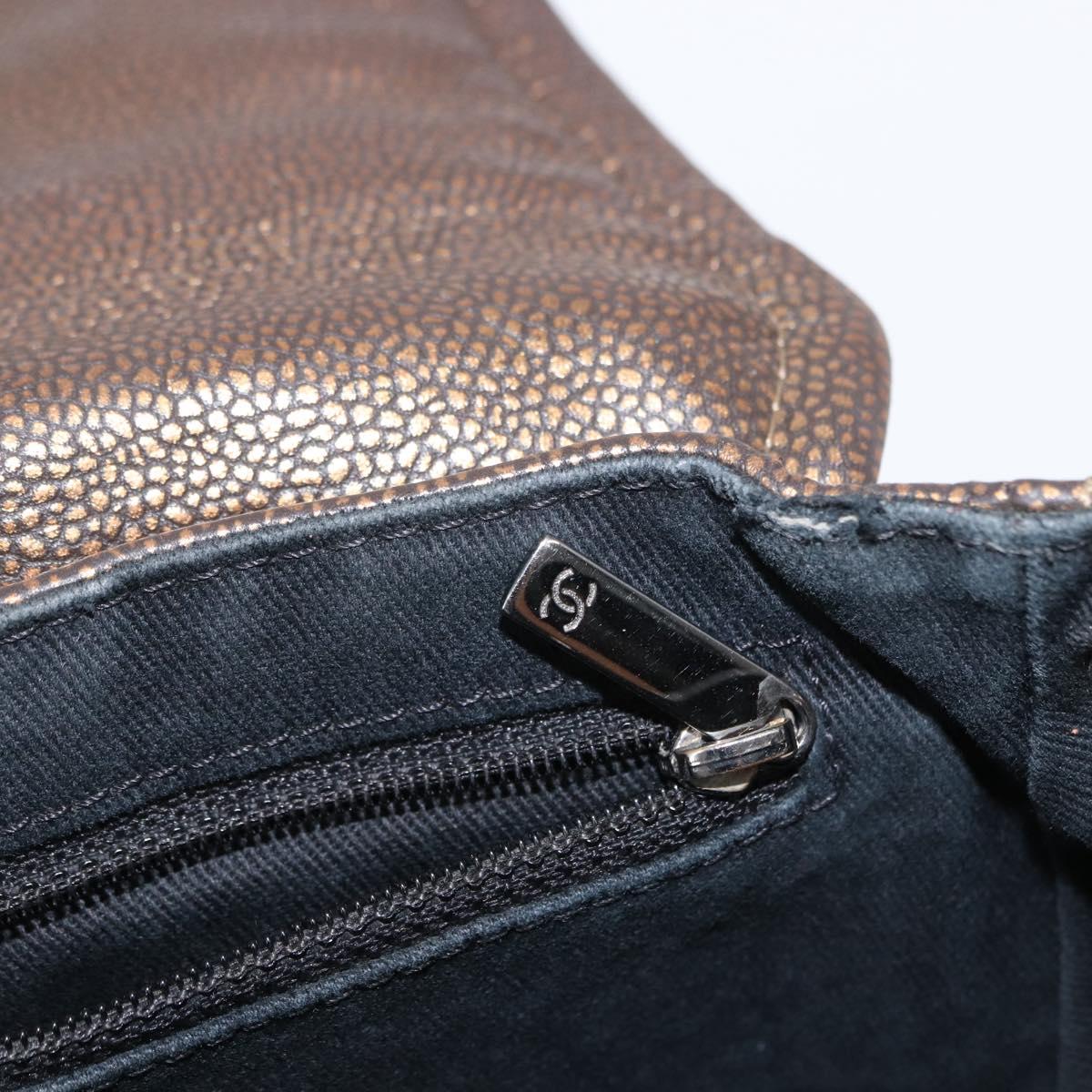 CHANEL Chain Shoulder Bag Caviar Skin Brown Silver CC Auth 152234