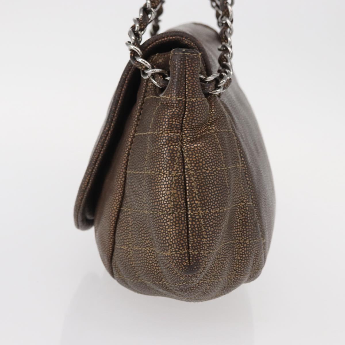 CHANEL Chain Shoulder Bag Caviar Skin Brown Silver CC Auth 152234