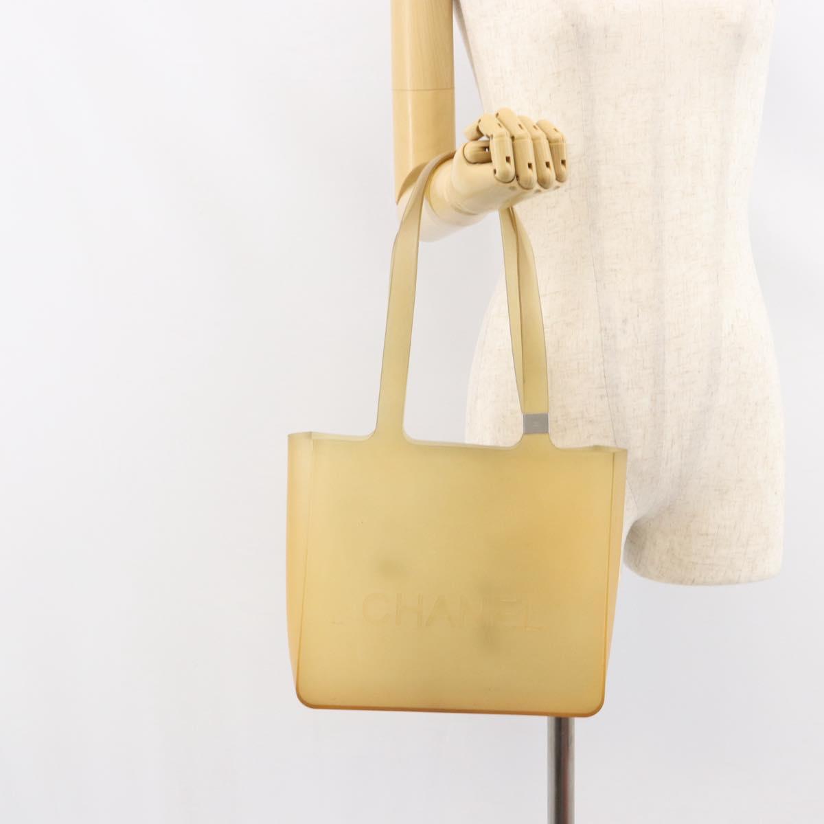 CHANEL Tote Bag Rubber Beige CC Auth 152235