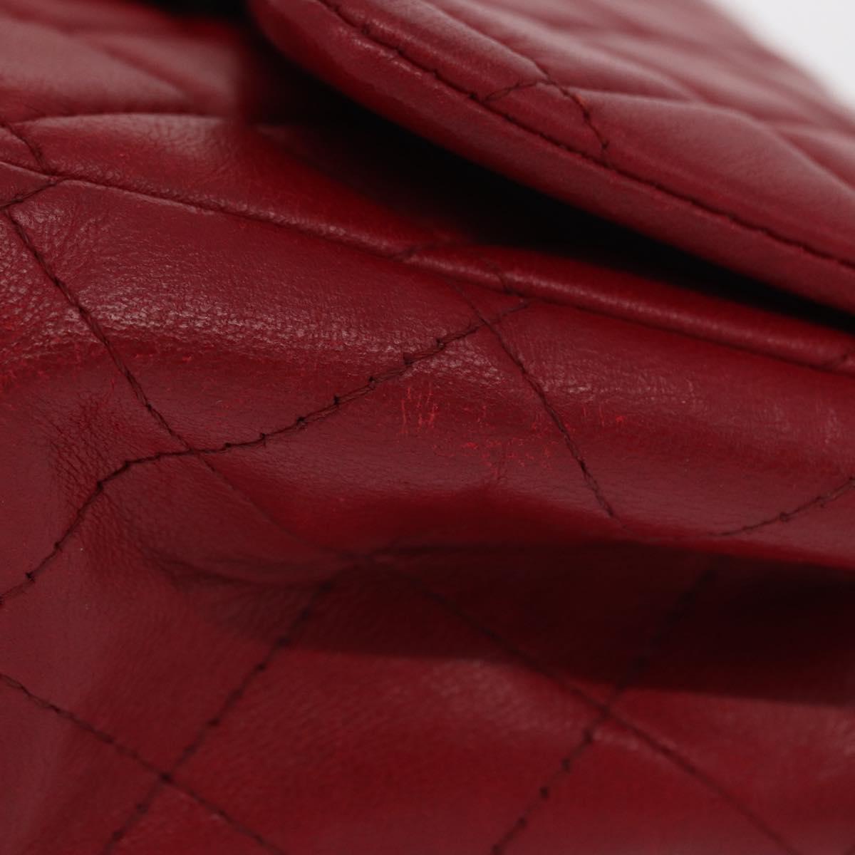 CHANEL Mini Materasse 17 Chain Shoulder Bag Lamb Skin Red Silver CC Auth 152236V