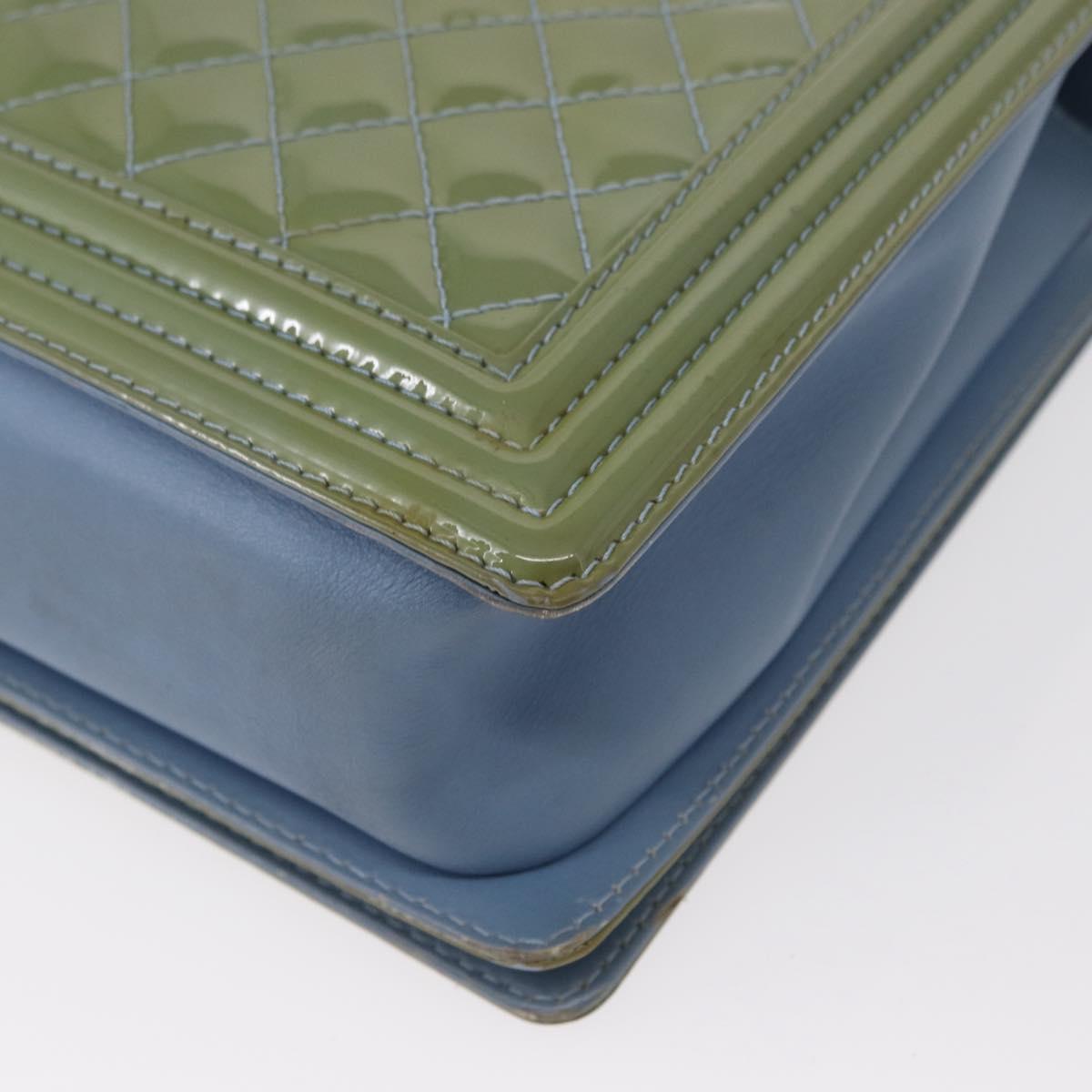 CHANEL Chain Boy Chanel Shoulder Bag Patent leather Green Blue CC Auth 152239