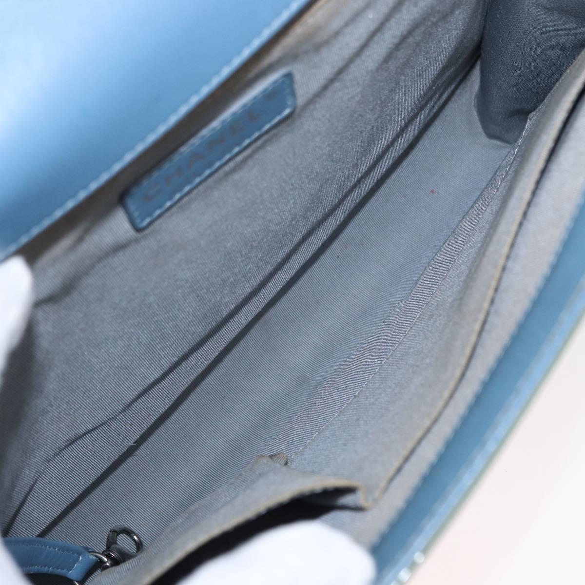 CHANEL Chain Boy Chanel Shoulder Bag Patent leather Green Blue CC Auth 152239