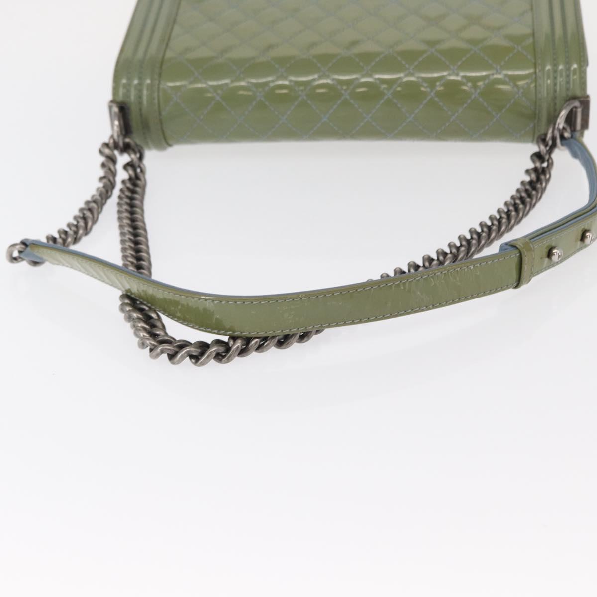 CHANEL Chain Boy Chanel Shoulder Bag Patent leather Green Blue CC Auth 152239