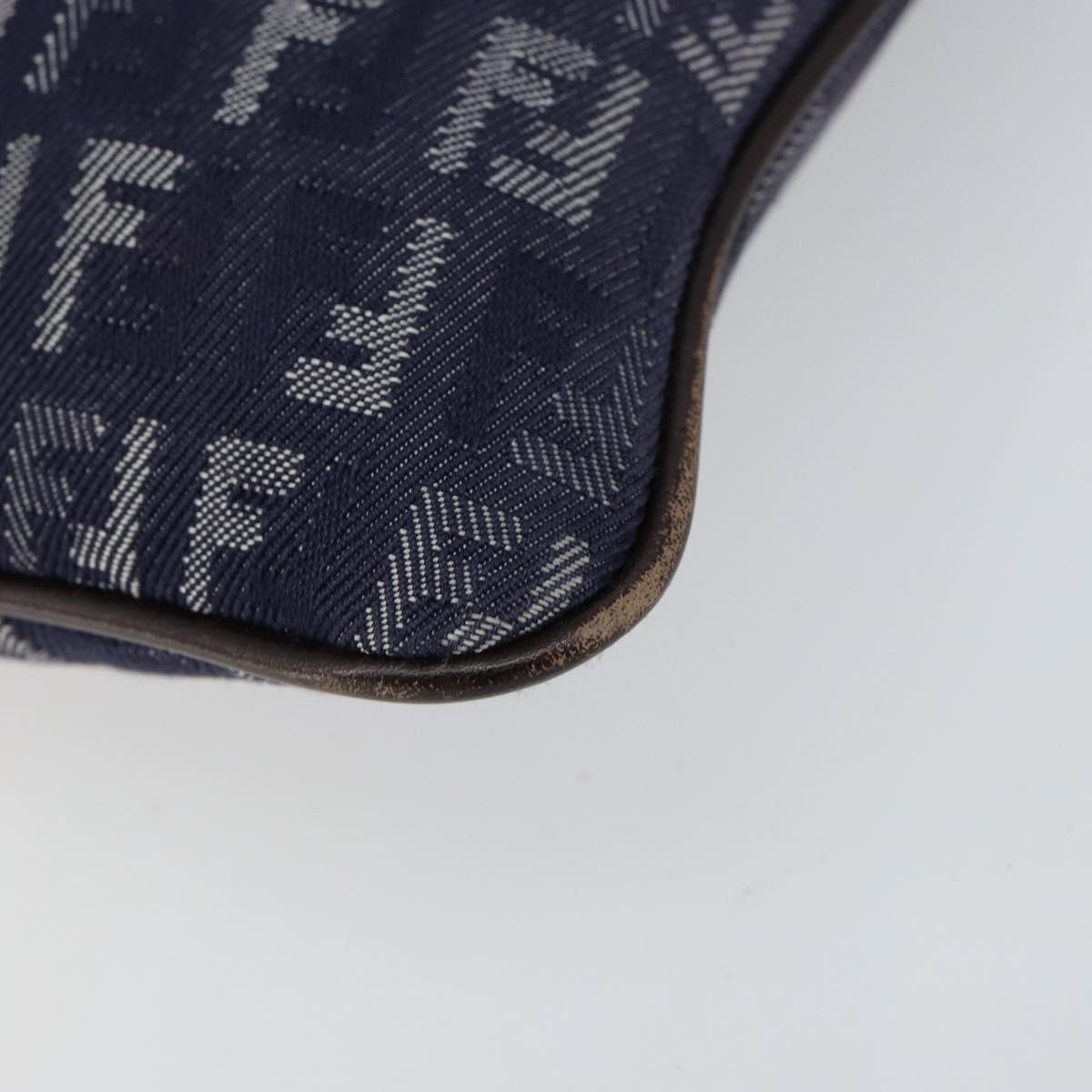 FENDI Zucchino Canvas Shoulder Bag Navy Silver Auth 152243