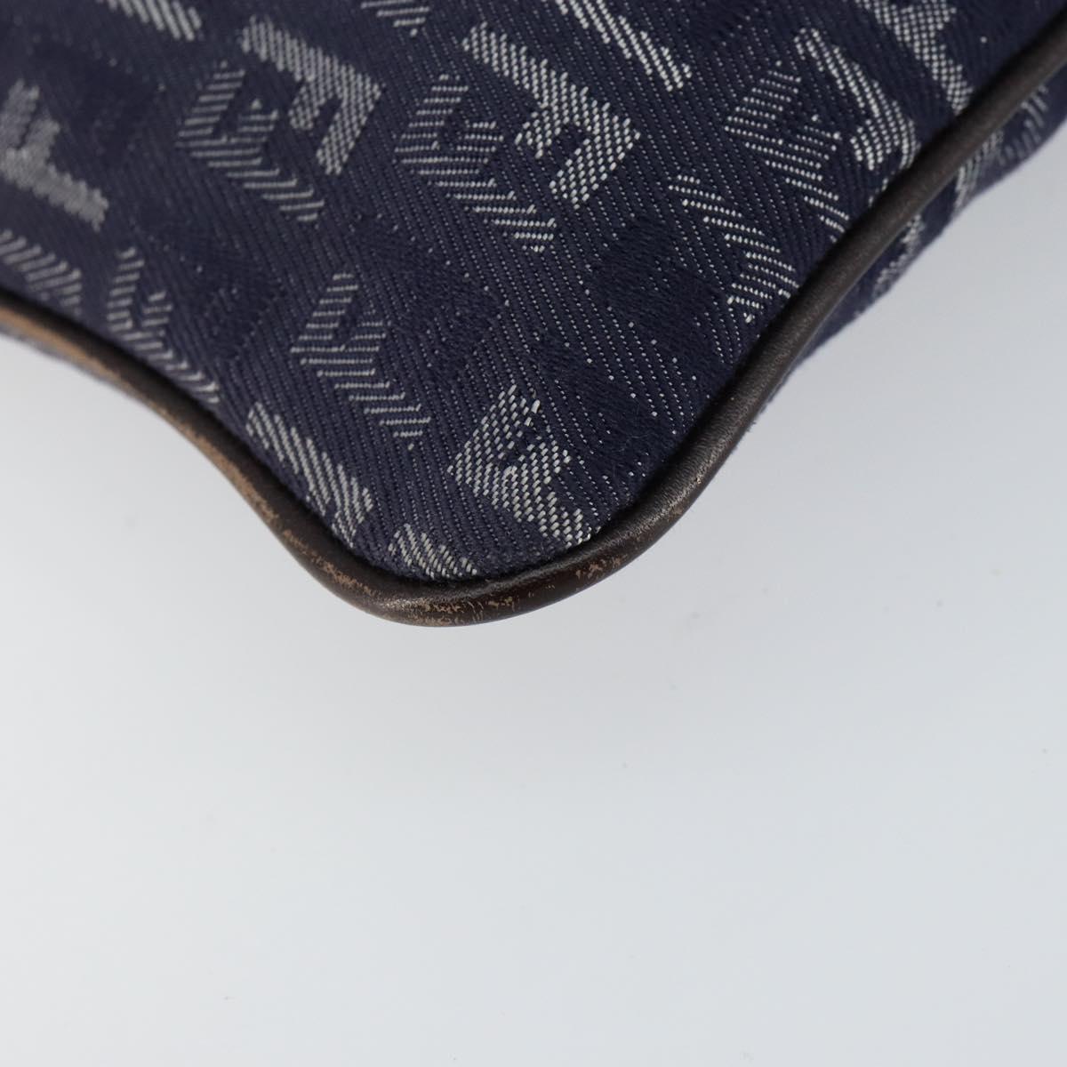 FENDI Zucchino Canvas Shoulder Bag Navy Silver Auth 152243