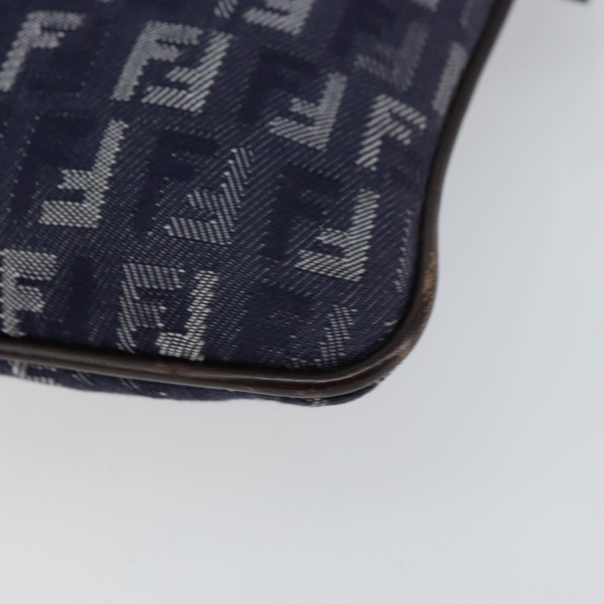 FENDI Zucchino Canvas Shoulder Bag Navy Silver Auth 152243