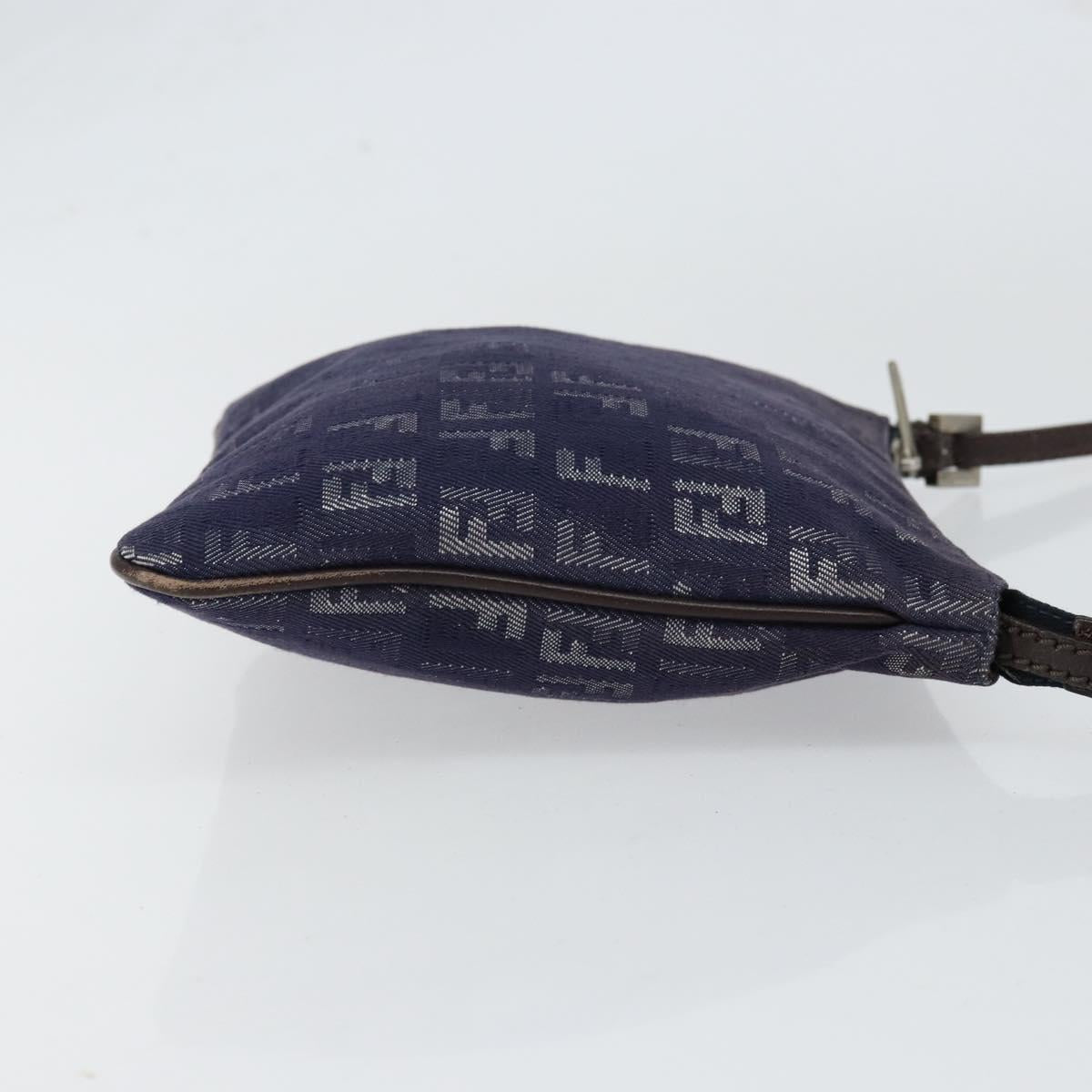 FENDI Zucchino Canvas Shoulder Bag Navy Silver Auth 152243