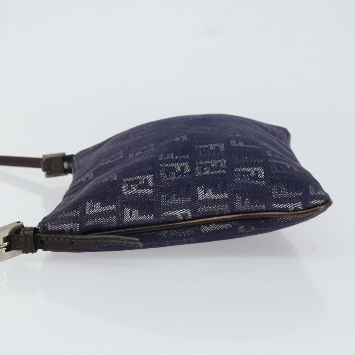 FENDI Zucchino Canvas Shoulder Bag Navy Silver Auth 152243
