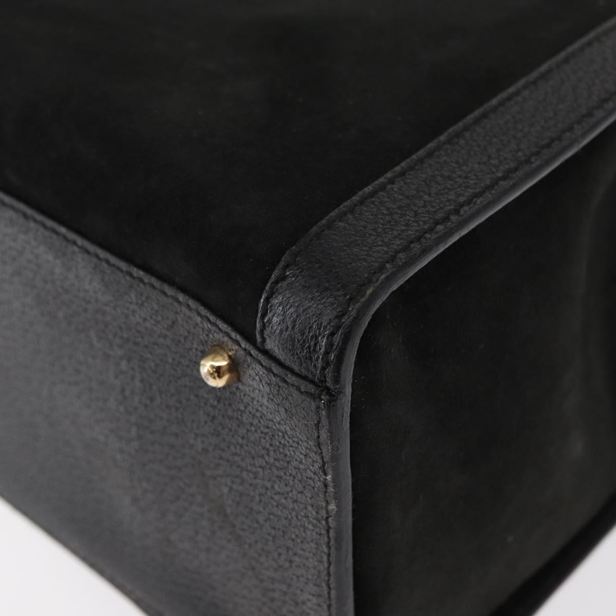 GUCCI Bamboo Hand Bag Suede Leather Black Gold 002 1186 0260 Auth 152254