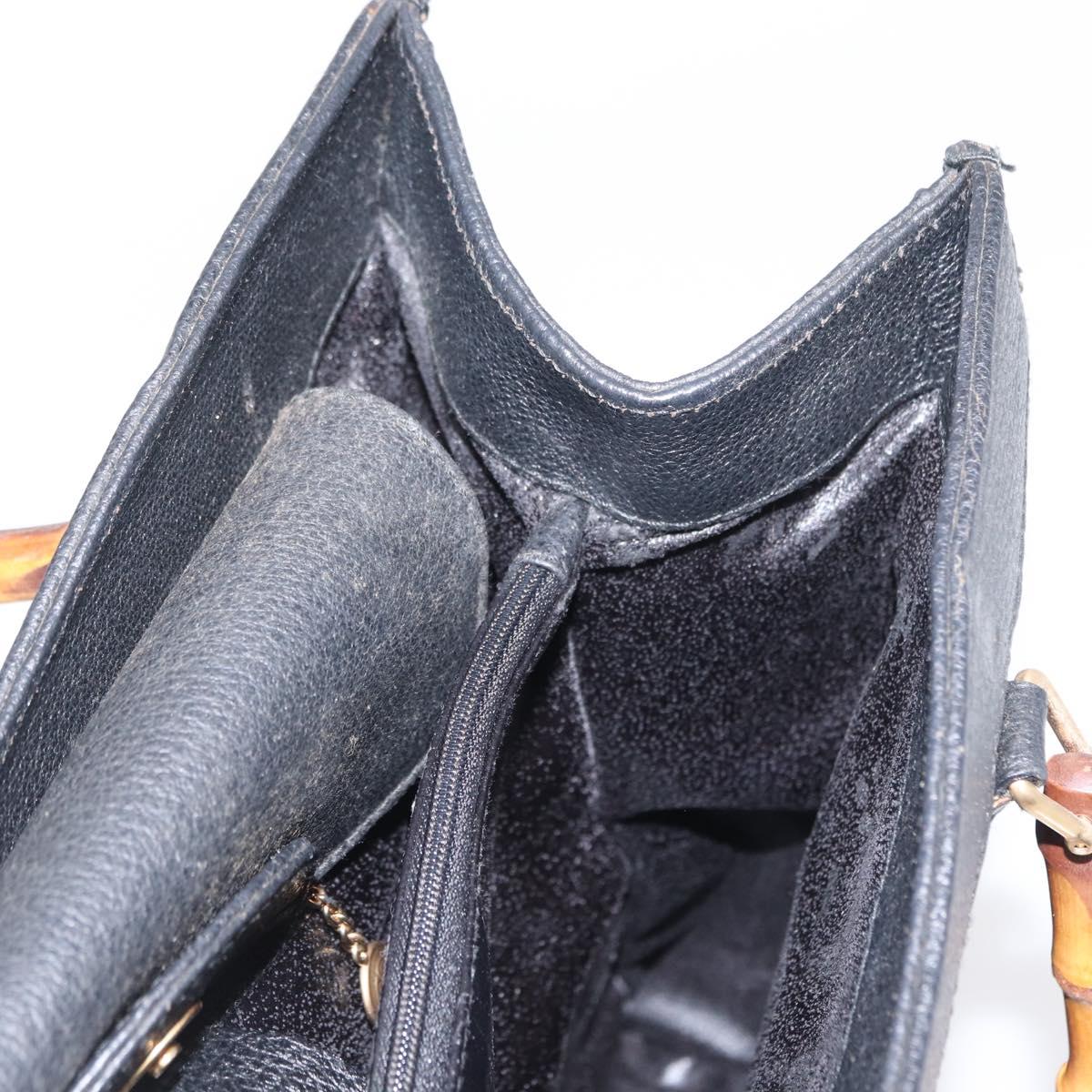 GUCCI Bamboo Hand Bag Suede Leather Black Gold 002 1186 0260 Auth 152254