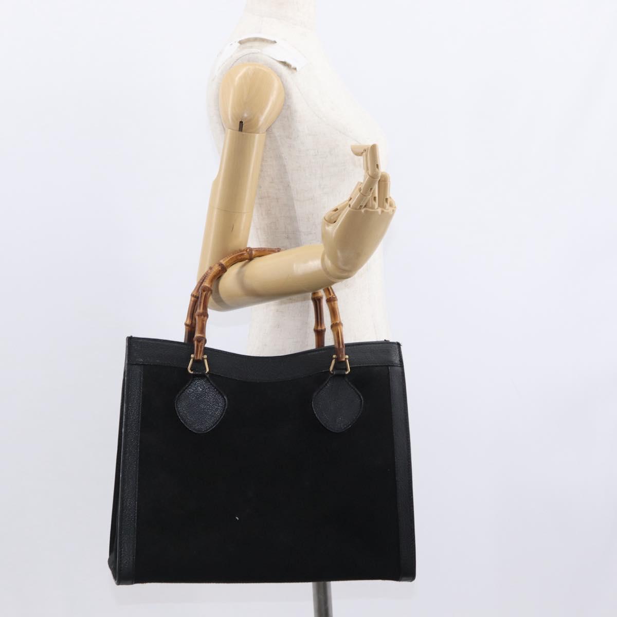 GUCCI Bamboo Hand Bag Suede Leather Black Gold 002 1186 0260 Auth 152254