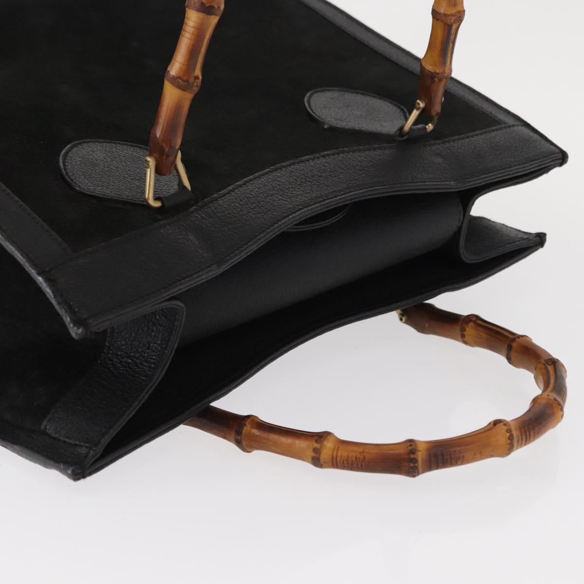GUCCI Bamboo Hand Bag Suede Leather Black Gold 002 1186 0260 Auth 152254