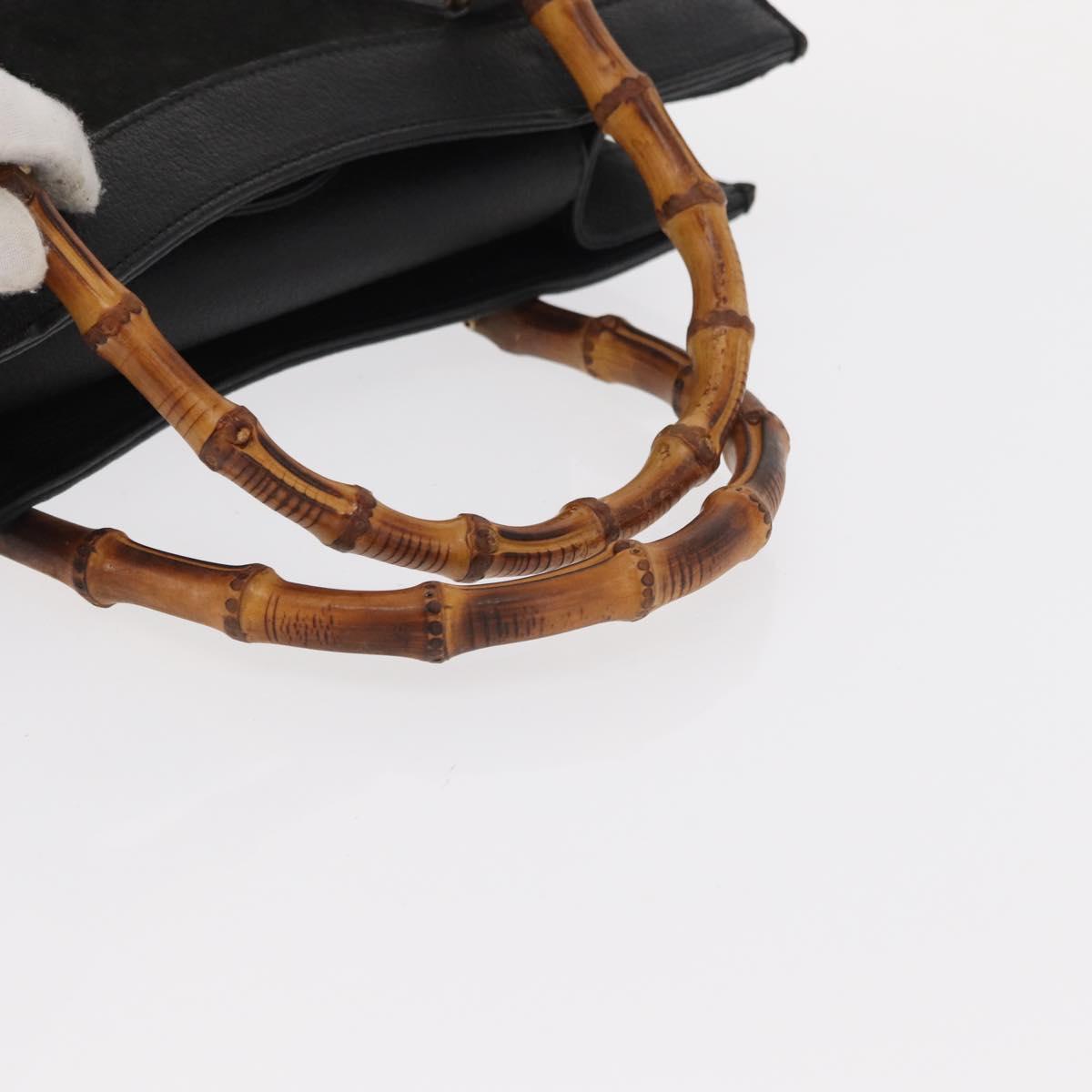 GUCCI Bamboo Hand Bag Suede Leather Black Gold 002 1186 0260 Auth 152254