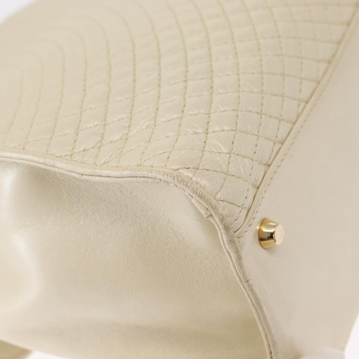 BALLY Quilted Hand Bag Leather Plastic 2way Cream Gold Auth 152255