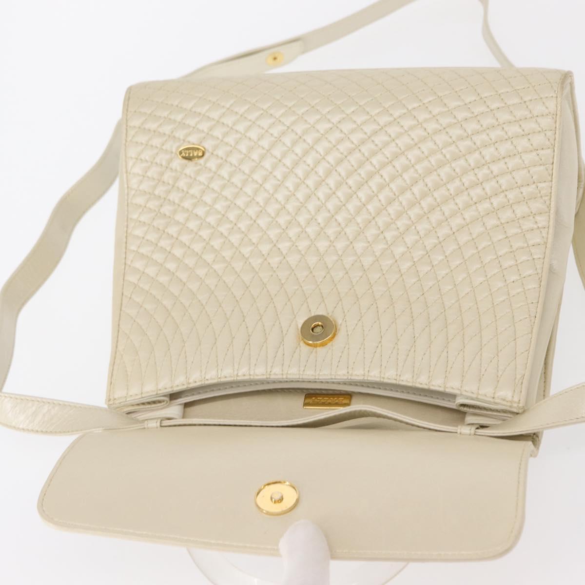 BALLY Quilted Hand Bag Leather Plastic 2way Cream Gold Auth 152255