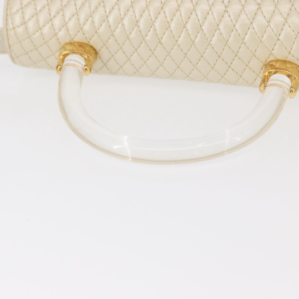 BALLY Quilted Hand Bag Leather Plastic 2way Cream Gold Auth 152255