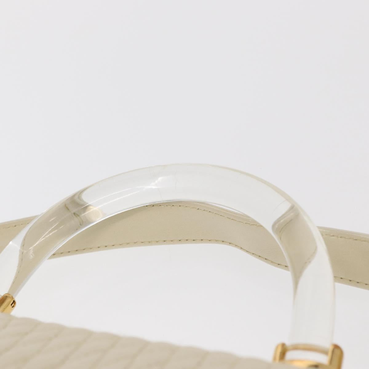 BALLY Quilted Hand Bag Leather Plastic 2way Cream Gold Auth 152255