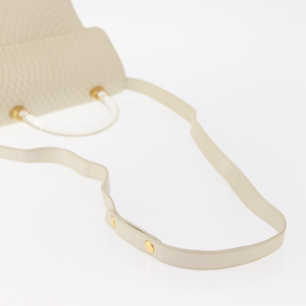 BALLY Quilted Hand Bag Leather Plastic 2way Cream Gold Auth 152255