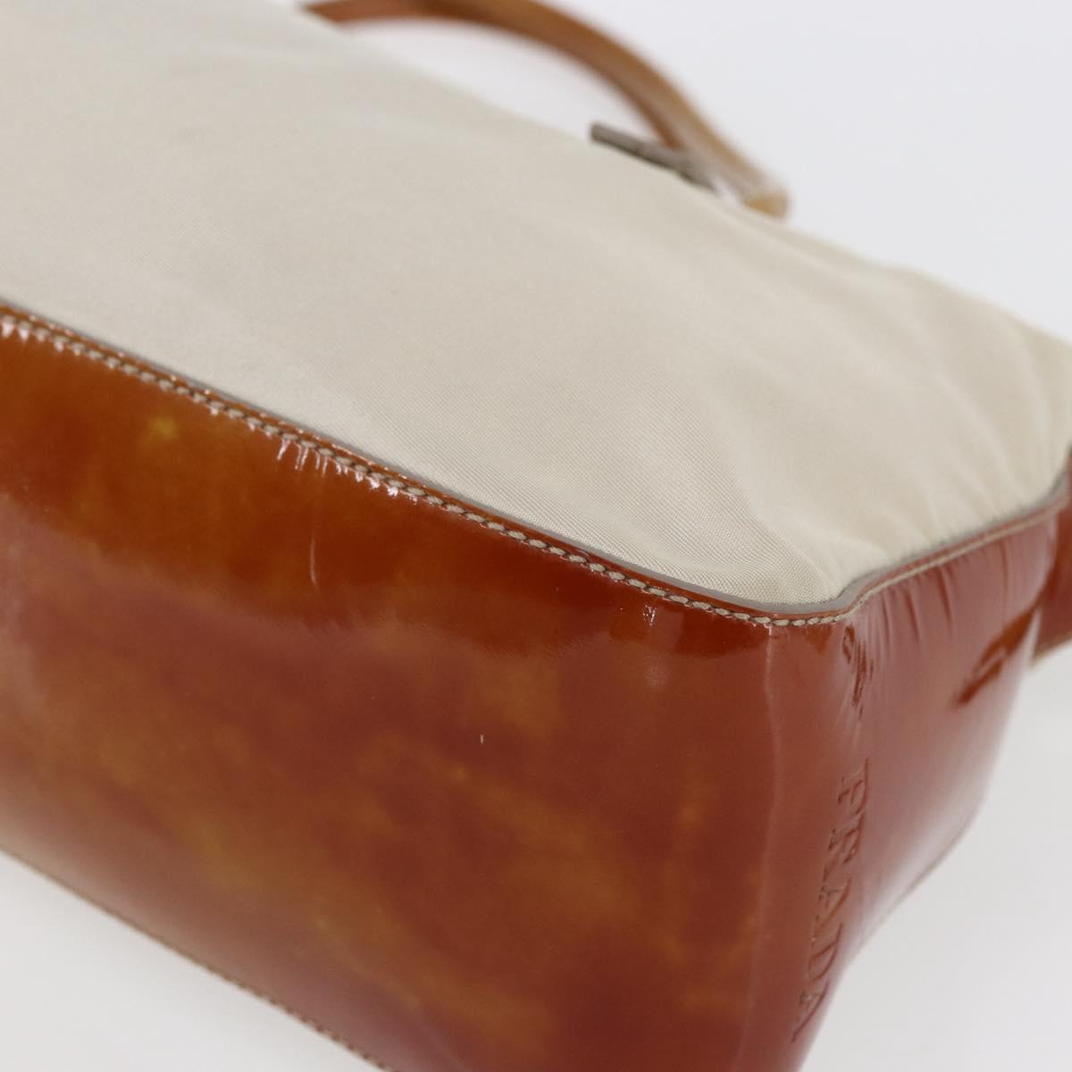 PRADA Hand Bag Nylon Enamel 2way White Silver Auth 152256