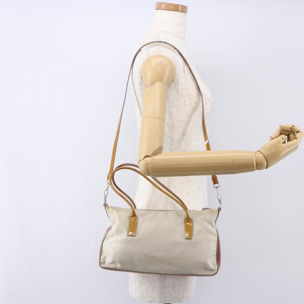 PRADA Hand Bag Nylon Enamel 2way White Silver Auth 152256