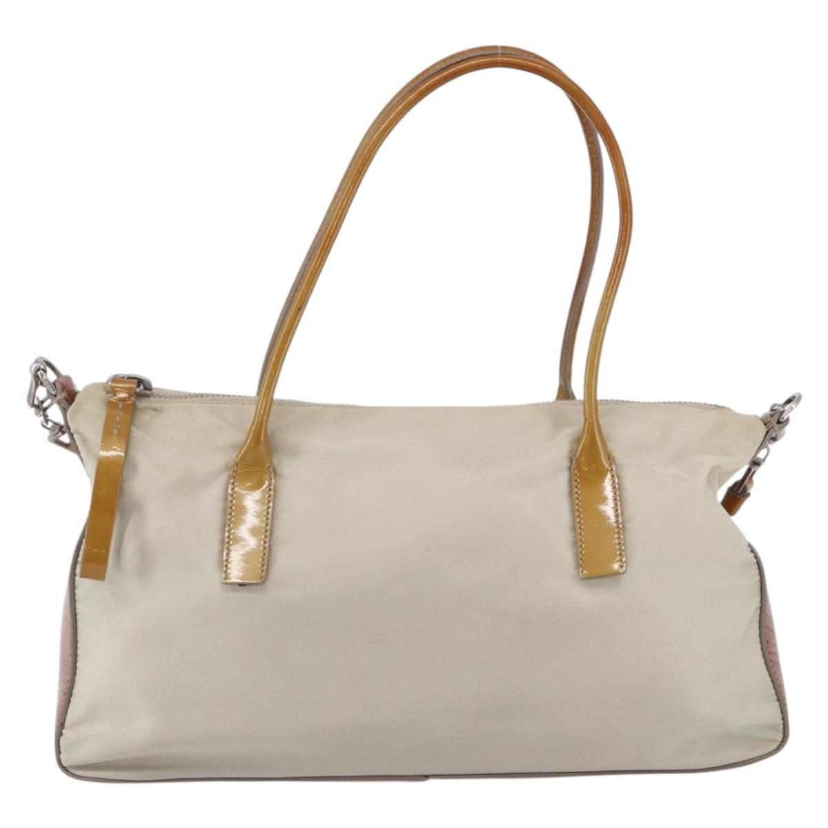PRADA Hand Bag Nylon Enamel 2way White Silver Auth 152256