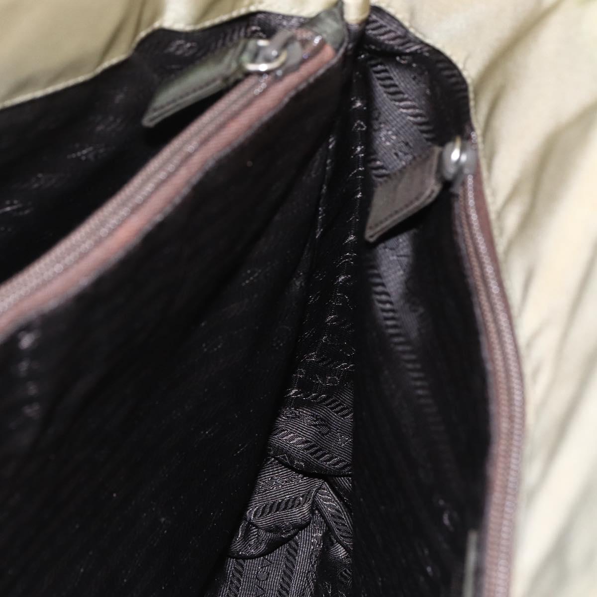 PRADA Hand Bag Nylon Khaki Silver Auth 152257