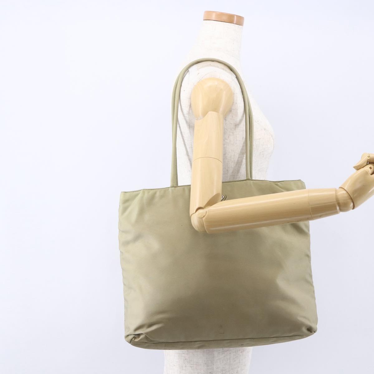 PRADA Hand Bag Nylon Khaki Silver Auth 152257