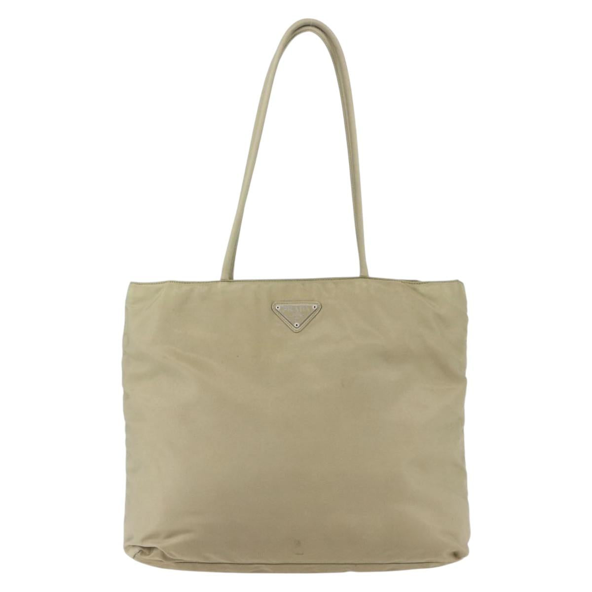 PRADA Hand Bag Nylon Khaki Silver Auth 152257