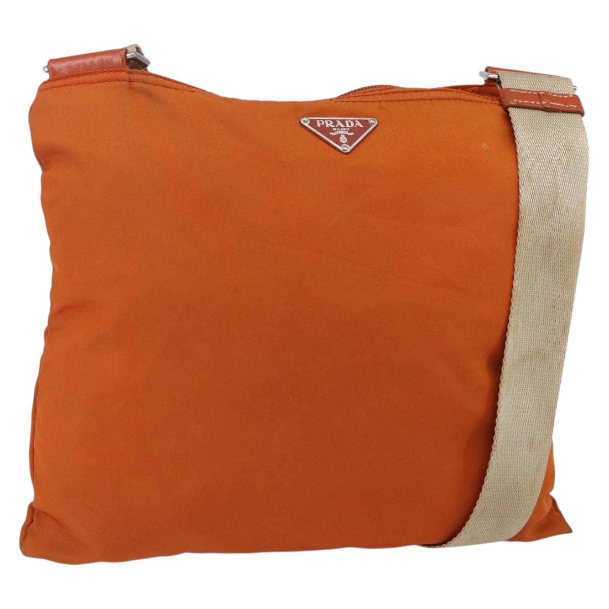 PRADA Shoulder Bag Nylon Orange Silver Auth 152258