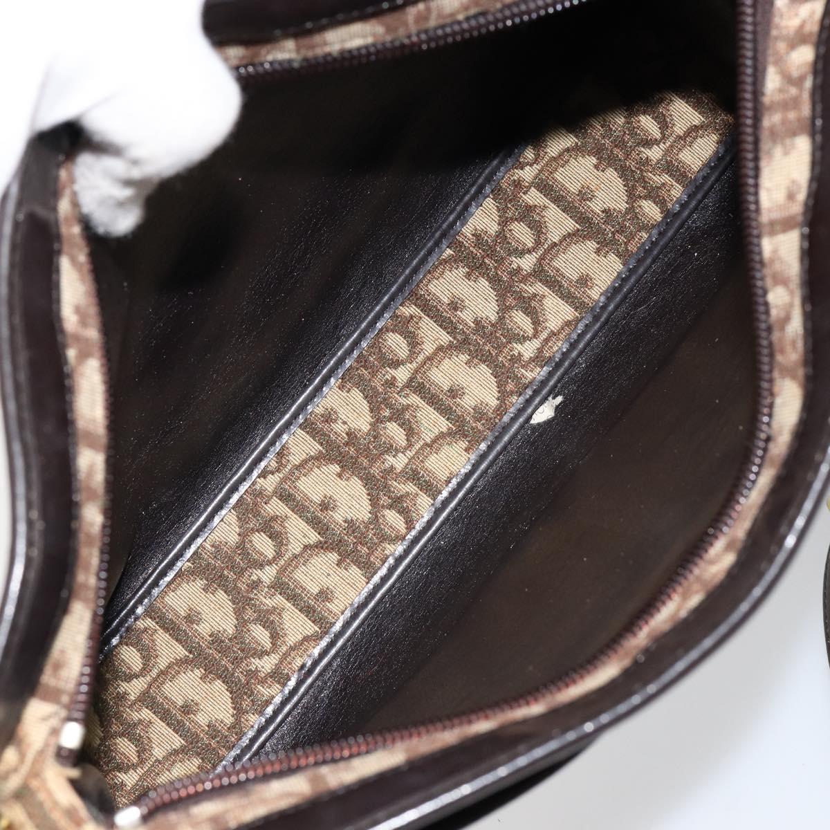 Christian Dior Trotter Canvas Shoulder Bag Beige Gold Auth 152260