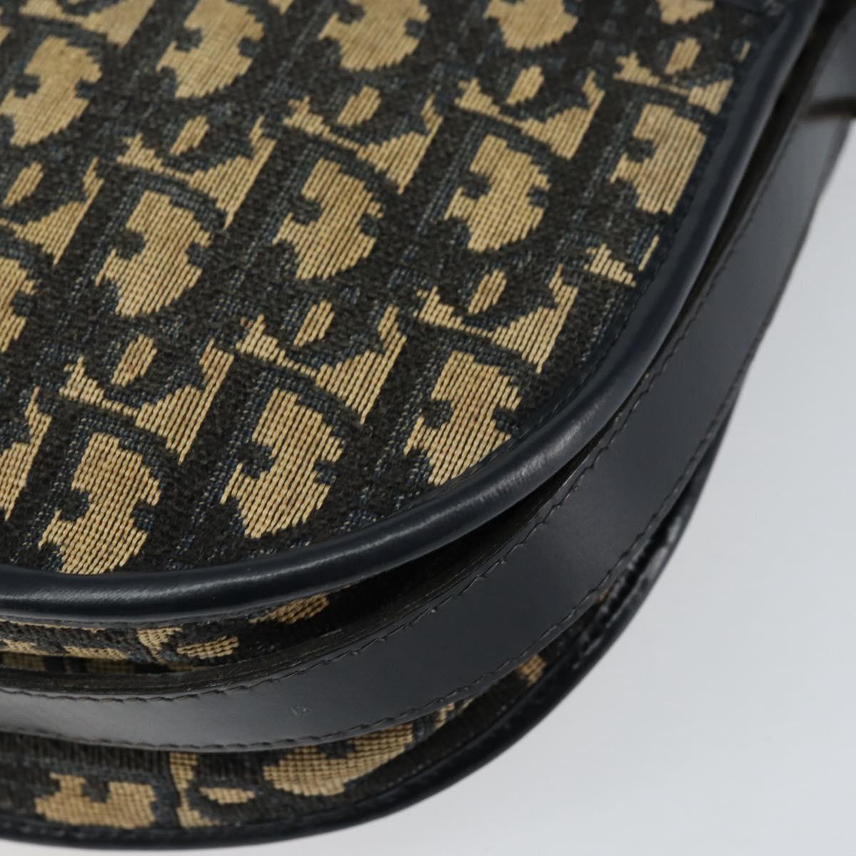 Christian Dior Trotter Canvas Shoulder Bag Navy Gold Auth 152262