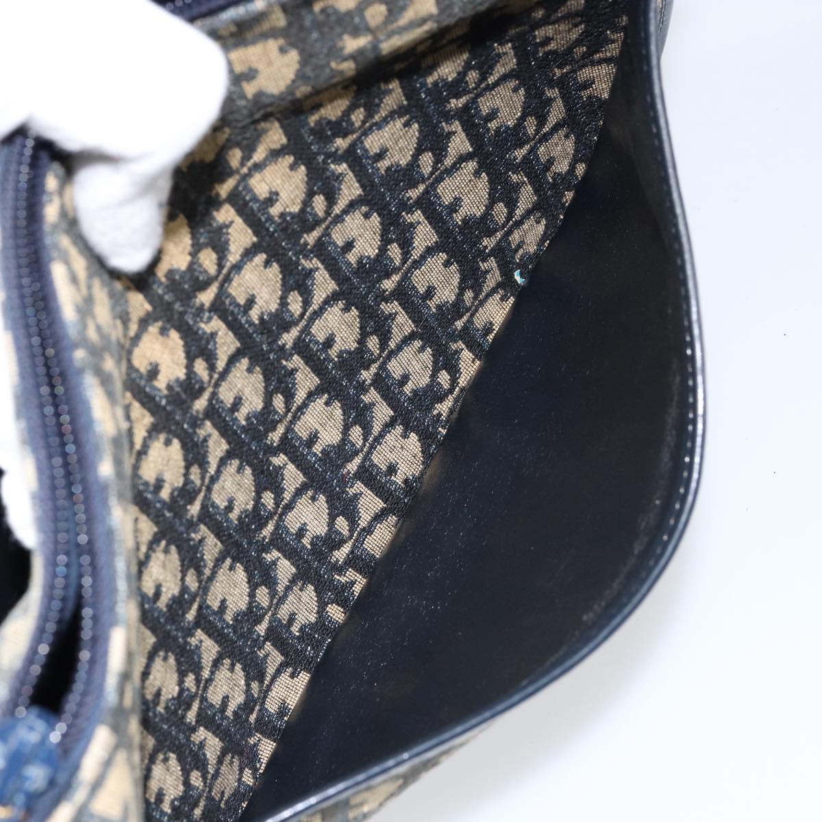 Christian Dior Trotter Canvas Shoulder Bag Navy Gold Auth 152262