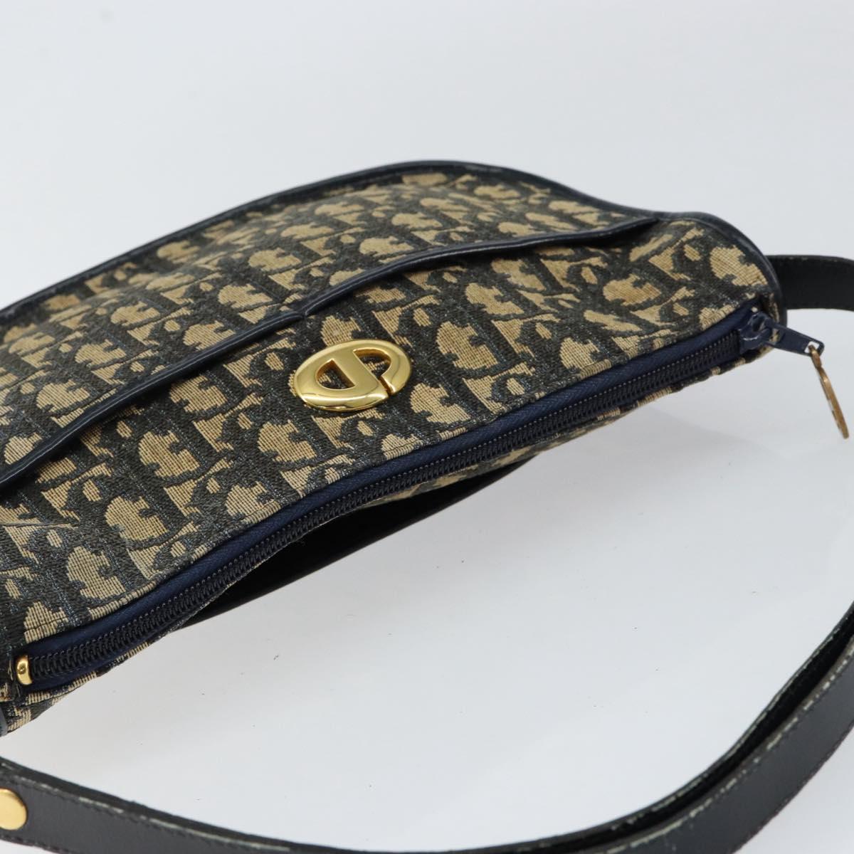Christian Dior Trotter Canvas Shoulder Bag Navy Gold Auth 152262