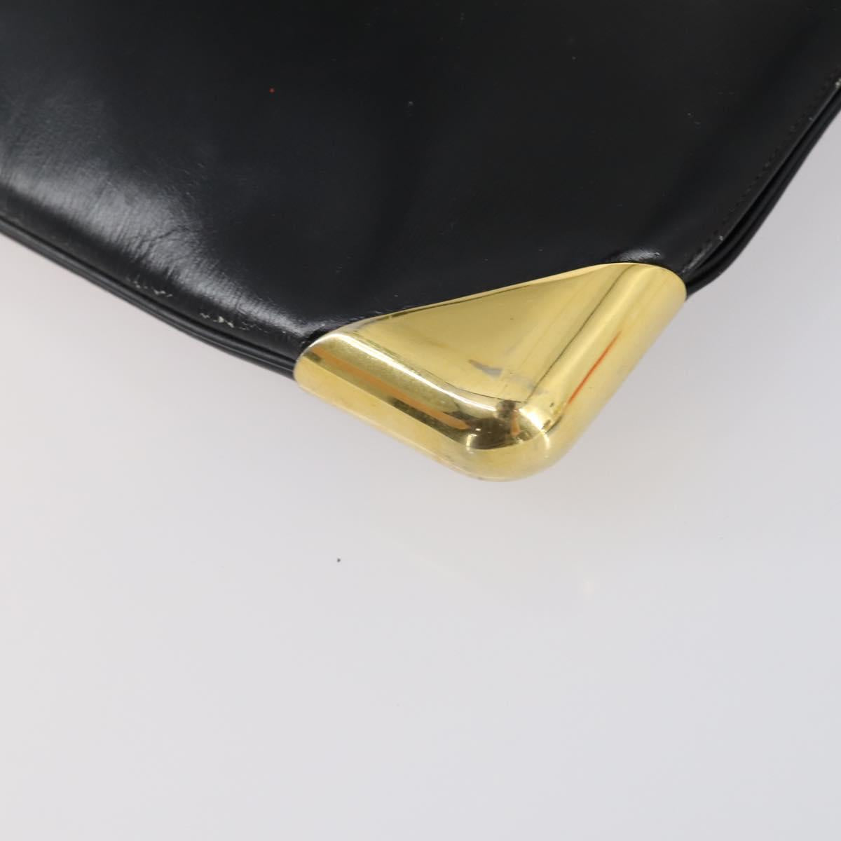 Christian Dior Trotter Canvas Clutch Bag Leather Black Gold Auth 152263